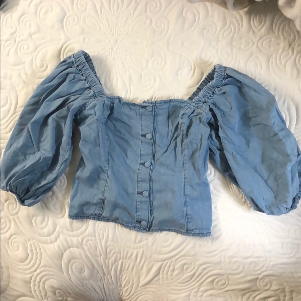 Denim puff sleeve top